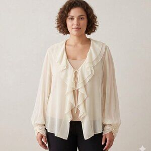 Ashley Stewart Sheer Ruffle Front Blouse Size 14 Feminine Lightweight Top